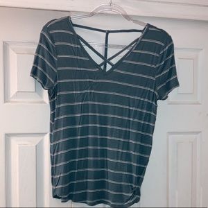 Blue&white striped short sleeve tee with cut outs